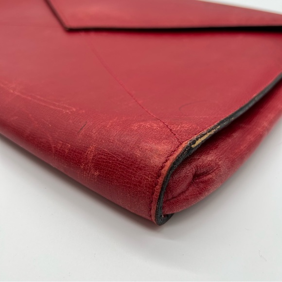 Mark Cross Red Leather Italy Legal Document Envelope  Case Clutch Gold - Picture 3 of 16